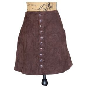 VTG Y2K Express Brown Suede Leather Button Front Mini Skirt SZ S 7/8